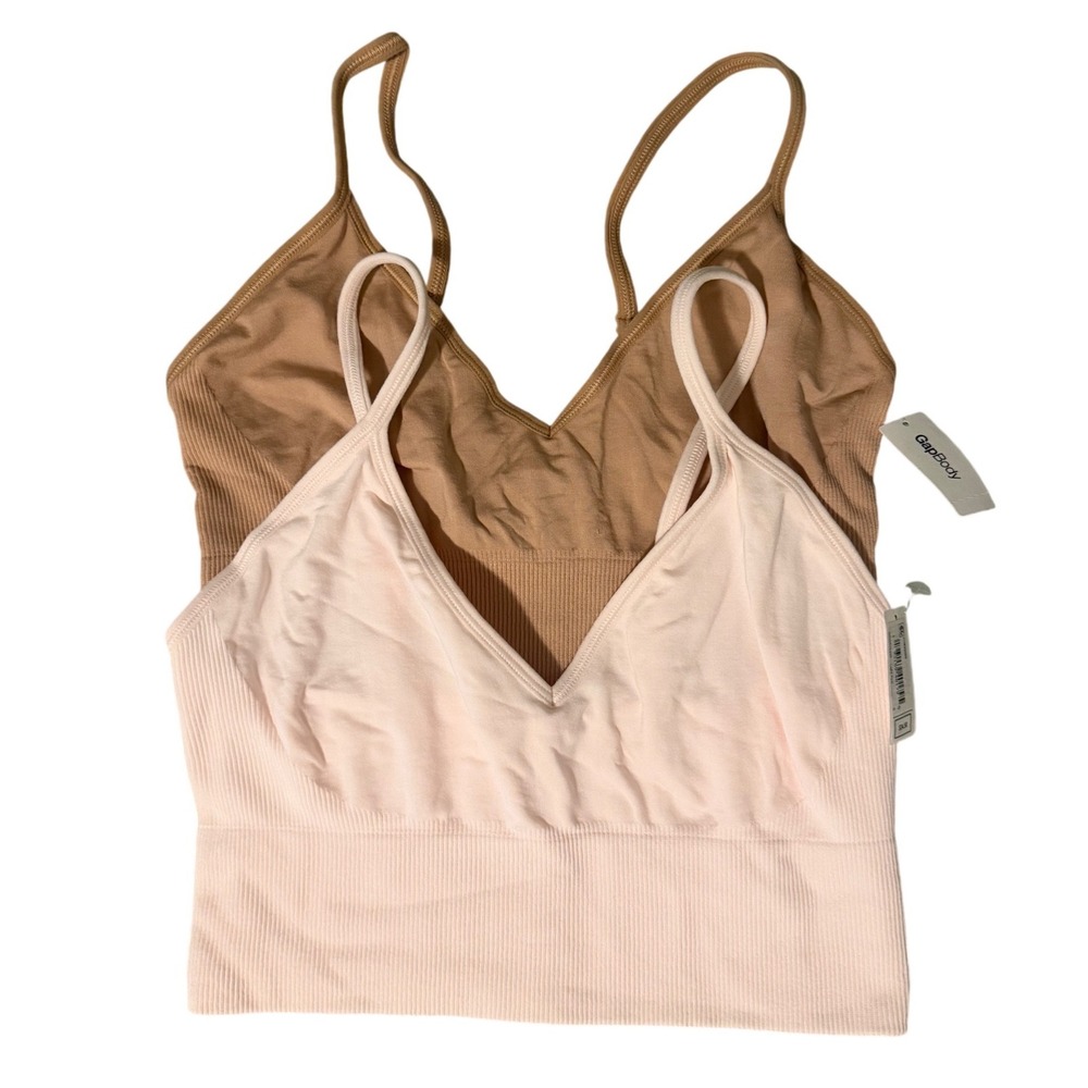 GapBody Seamless Bralette Women S Pink Tan 2 Pack Ribbed V-Neck Adjustable Strap